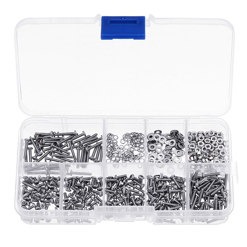 600Pcs M2 304 Stainless Steel Hex Socket CapButtonFlat Head Screw Washer Nut Kit
