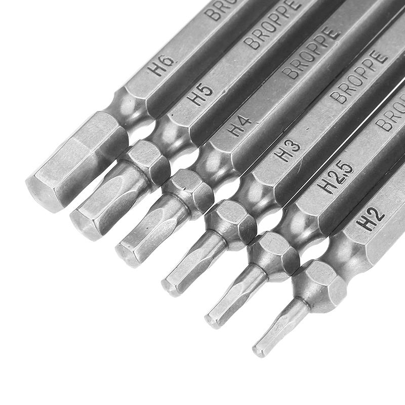 6pcs Double Hex Head Magnetic Screwdriver Bits H2-H6 100mm Long 1/4 Inch Hex Shank
