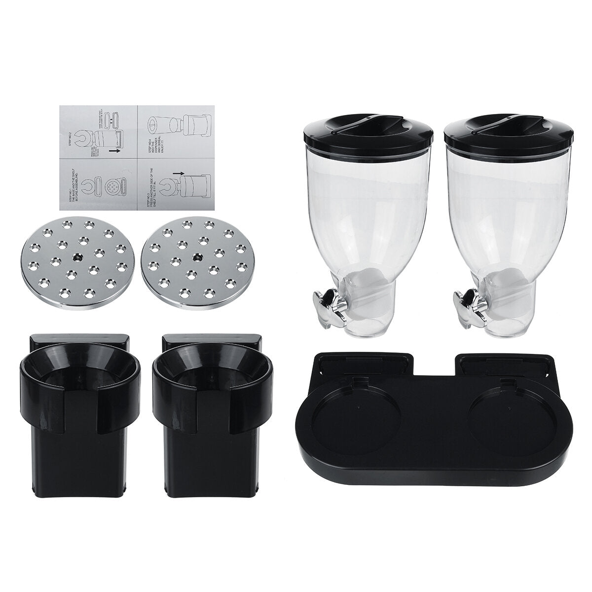 Double Cup Dry Food Dispenser Transparent Body for Cereal Grains Rice