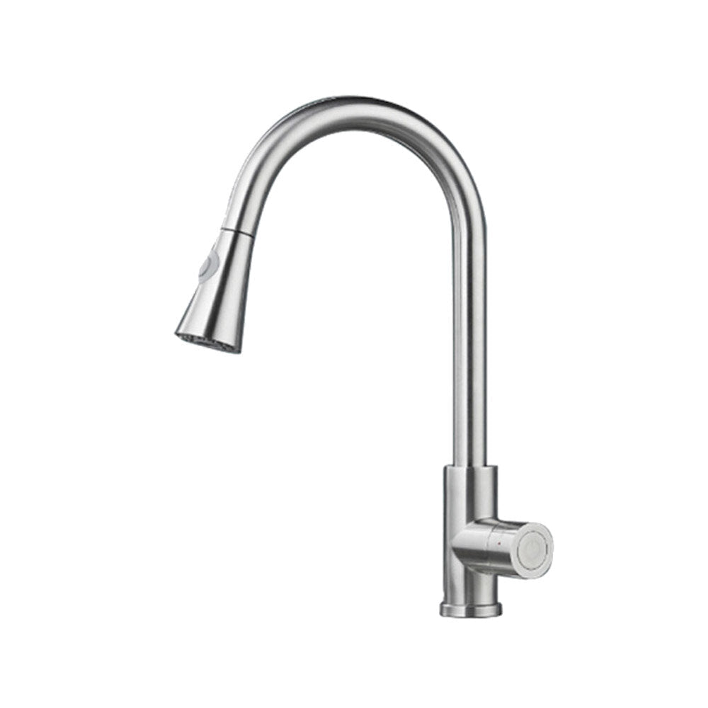 Pull Out Kitchen Faucet Hot and Cold Mixer Tap Single Handle Hole Swivel 360 Degree Silver