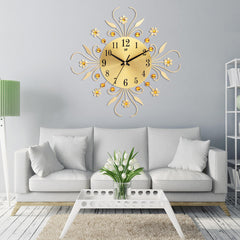 Large 3D Luxury Wall Clock Metal Modern Art Diamonds Flower Home Room Decor