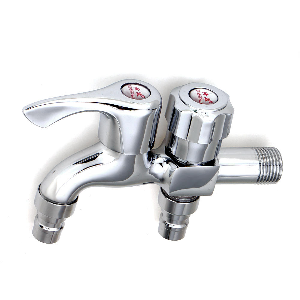 Wall Mount Single Cold Washing Machine Faucet 1/2'' Double Spouts 2 Handles Water Tap Garden Bathroom Bidet