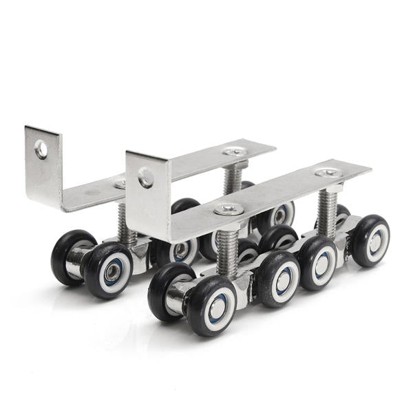2pcs Stainless Steel Sliding Wooden Door Closet Track Pulley 8 Wheel