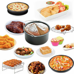 8" Air Fryer For 3.7QT-6.8QT 124PCS Set Accessories Frying Cage Baking Rack Tray