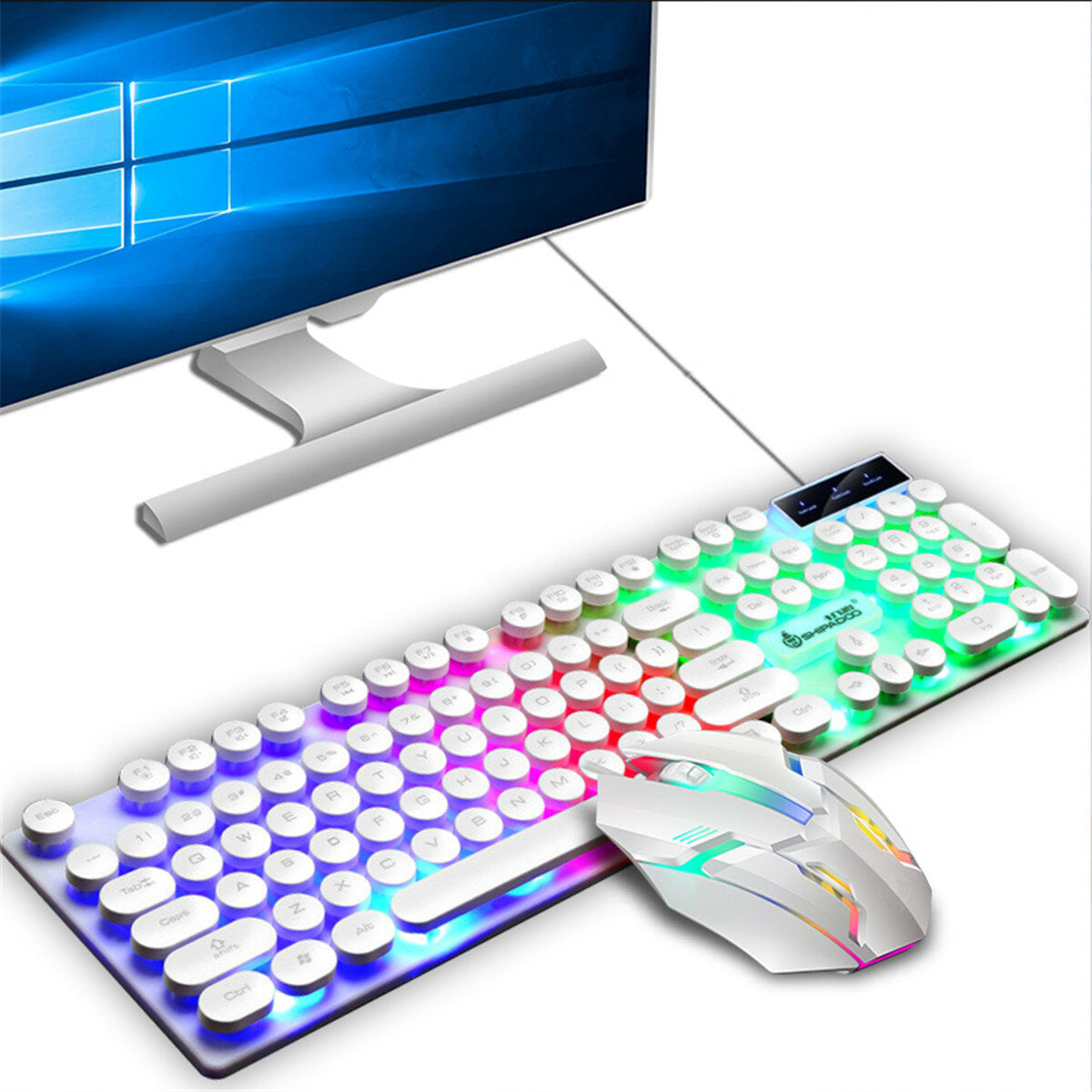 4Pcs Gaming Devices Set 104 Keys LED Backlit Waterproof Gaming Keyboard Ergonomic Mouse 3.5mm Wired Headset Anti-slip Mouse Pad Combo