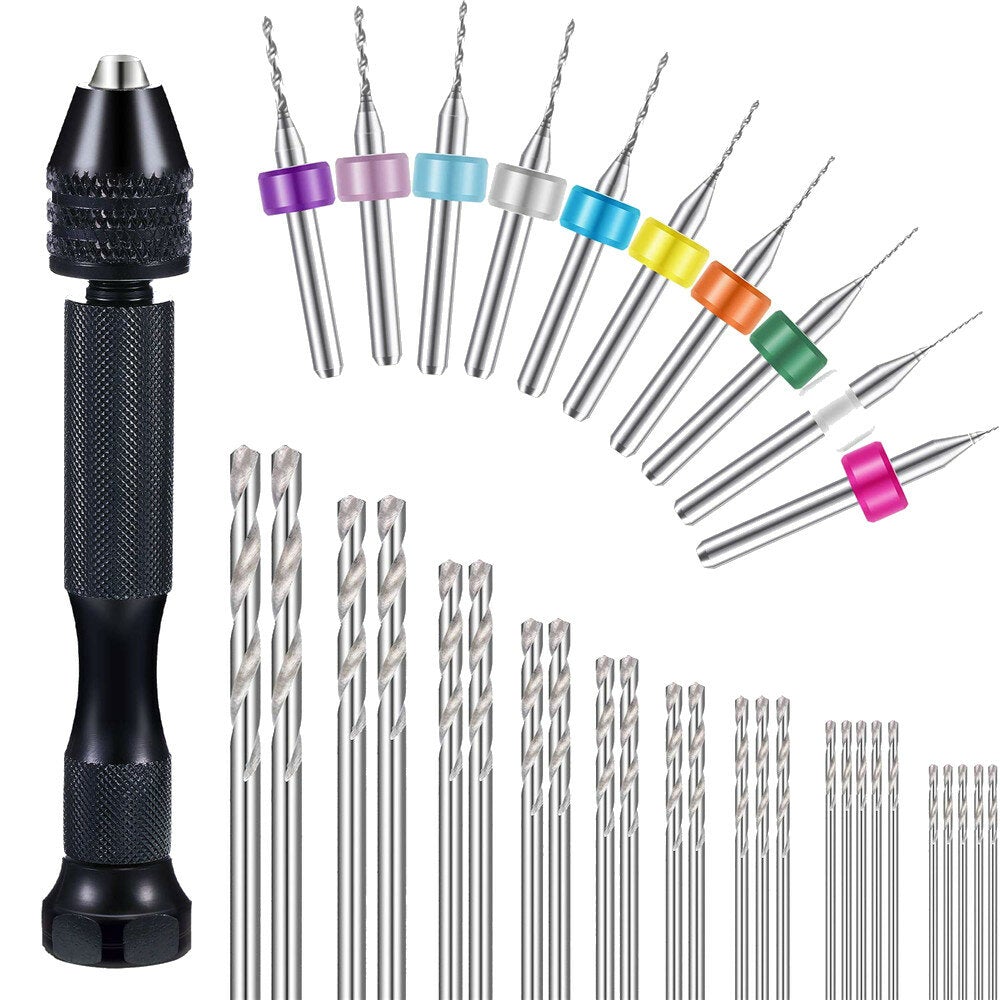 36 Pieces Hand Drill Set Include Pin Vise Hand Drill Mini Drills and 0.5-3.0mm HSS Drills and 0.3-1.2mm PCB Drill for Craft Carving DIY