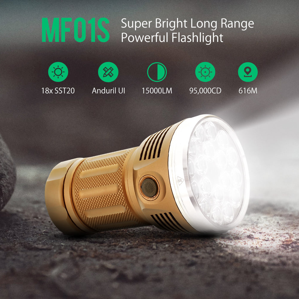 18x SST20 15000LM 616M Anduril UI 18650 Flashlight High CRI Super Bright Searching Flashlight