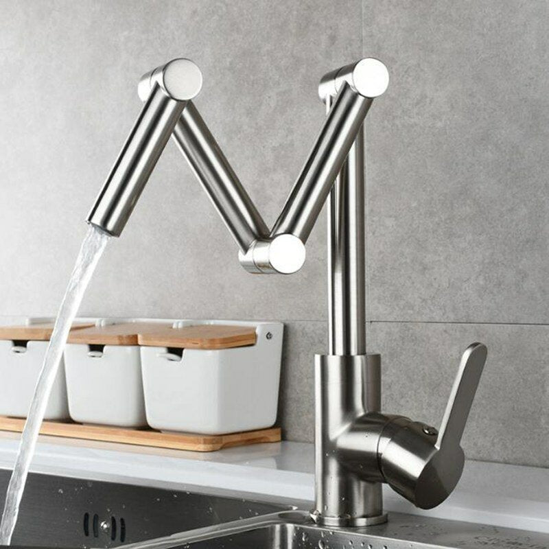Folding Kitchen Sink Faucet Retractable Hot and Cold Mixer Tap Brass Universal Swivel Modern