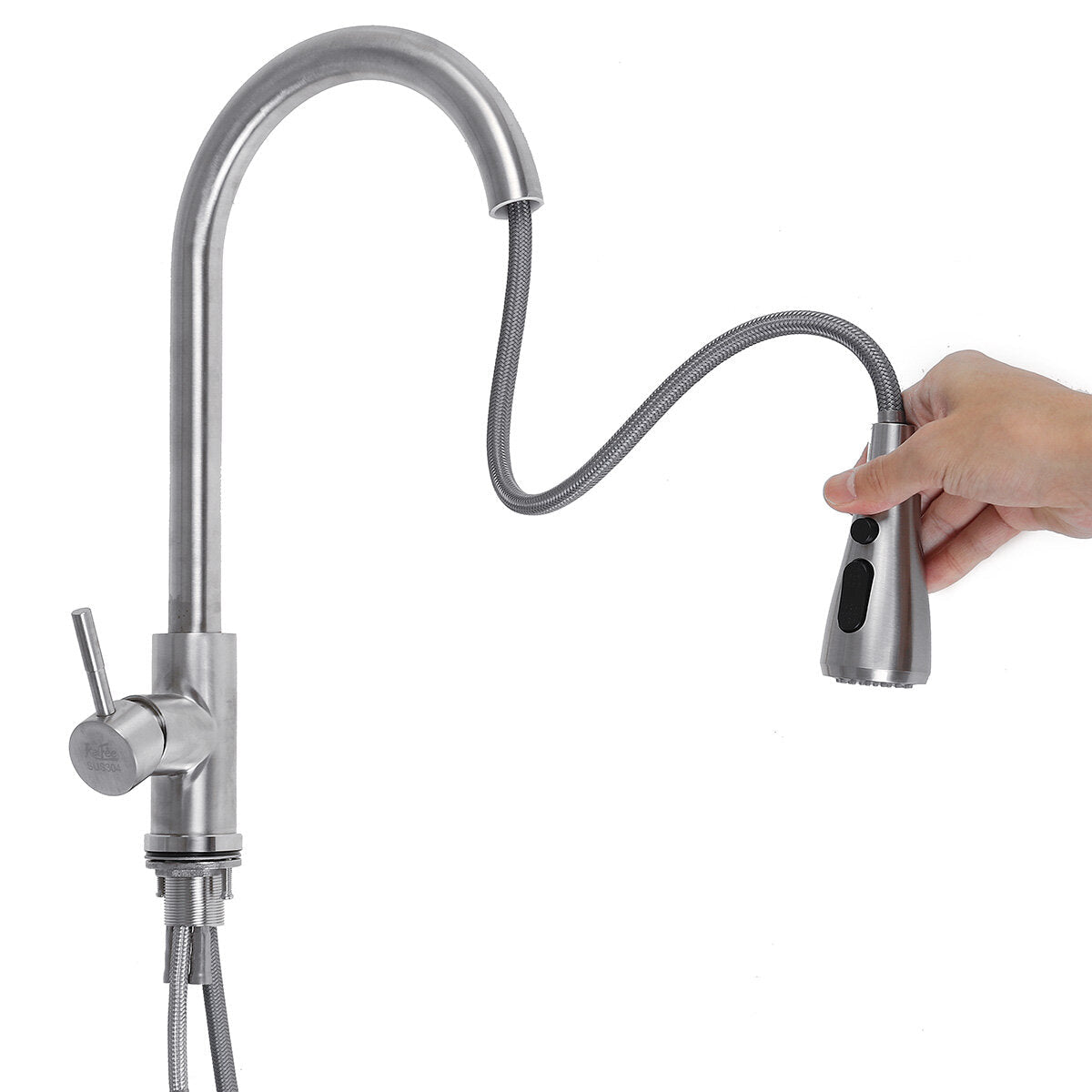 Kitchen Pull-Out Faucet Tap Mixer Spout Finish Brushed Swivel Spray 360