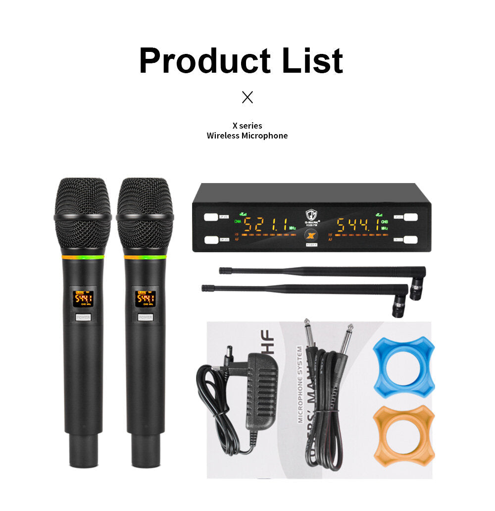 Wireless Microphone Professional Karaoke Metal Body Frequency Adjustable 80M Distance for Stage Show Party Meetin