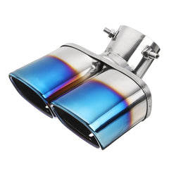 Universal Square Double Outlet Half-Grilled Blue Muffler Exhaust Tip End Tail Pipe