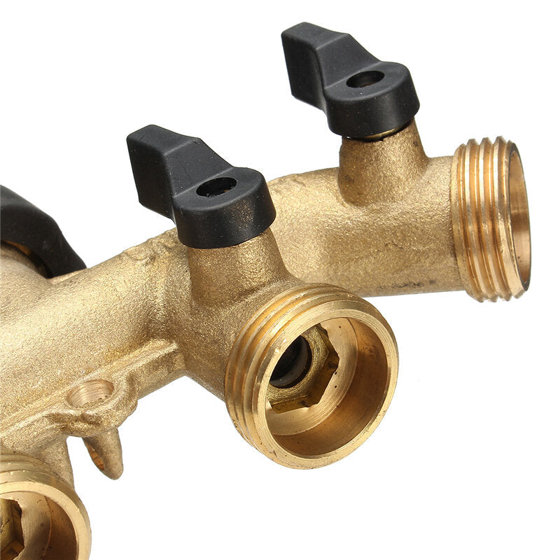 American Standard 3/4 Inch 4 Way Brass Hose Faucet Manifold Water Segregator Garden Tap Connector Splitter Switcher Control Shut Off Valve