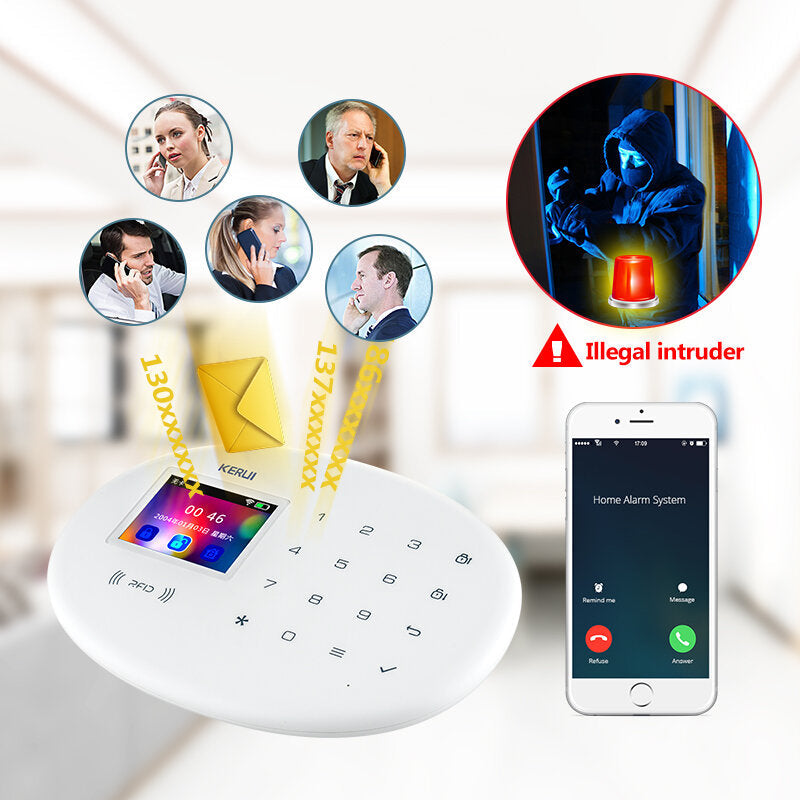 WIFI GSM Smart Home Security Alarm System with 2.4 Inch TFT Touch Panel APP Control Wireless Sensor Burglar Smoke Detector