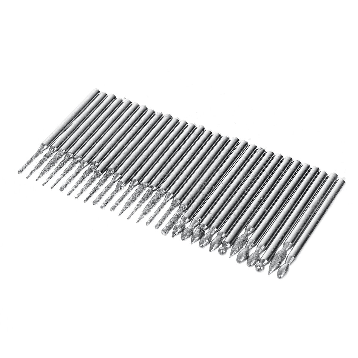 30pcs 3mm Shank Diamond Grinding Burr Needle Point Engraving Carving Polishing Glass Jade Stone Drill Bit Rotary Tool Set