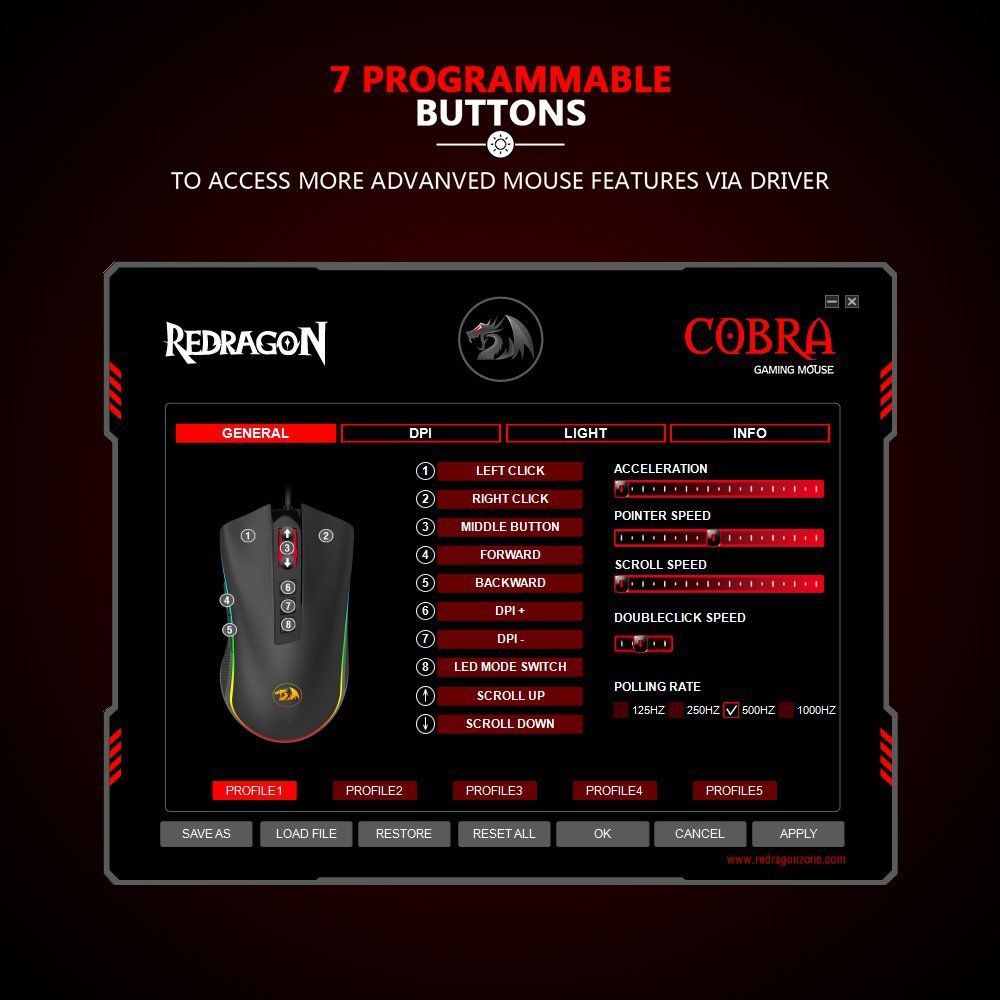 Gaming Mouse 16.8 Million RGB Color Backlit 10,000 DPI Adjustable Comfortable Grip 7 Programmable Buttons