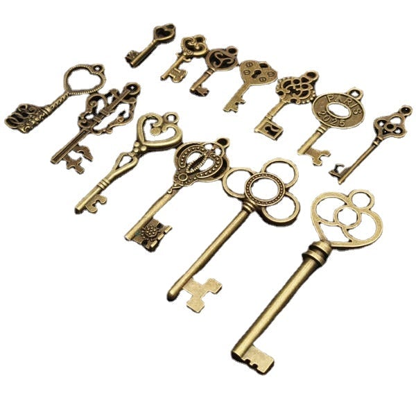 13pcs Antique Vintage Skeleton Key Lot Set Pendant Heart Bow Lock Steampunk Jewel
