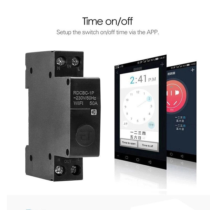 1P 50A 18mm WiFi Smart Circuit Breaker Remote Control Switch Works with Amazon Alexa Google Home