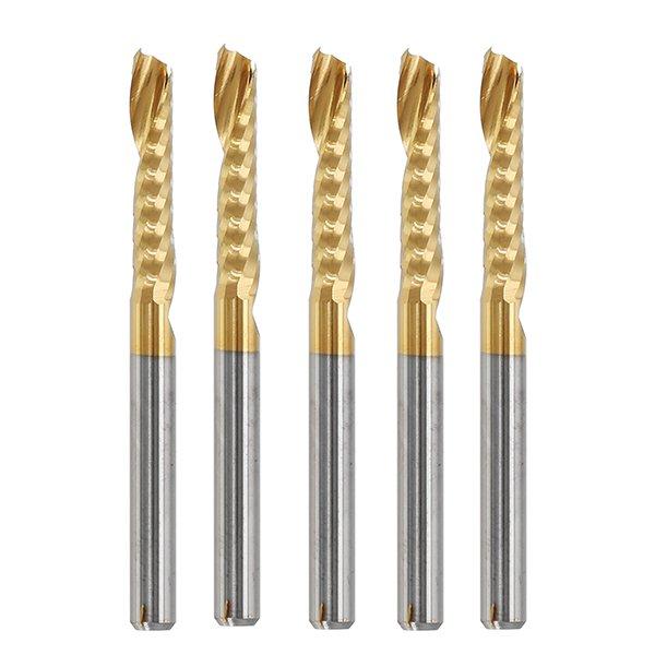 5pcs 3.175mm Shank 17mm Single Flute End Mill Cutter Titanium Coated Spiral Milling Cutter