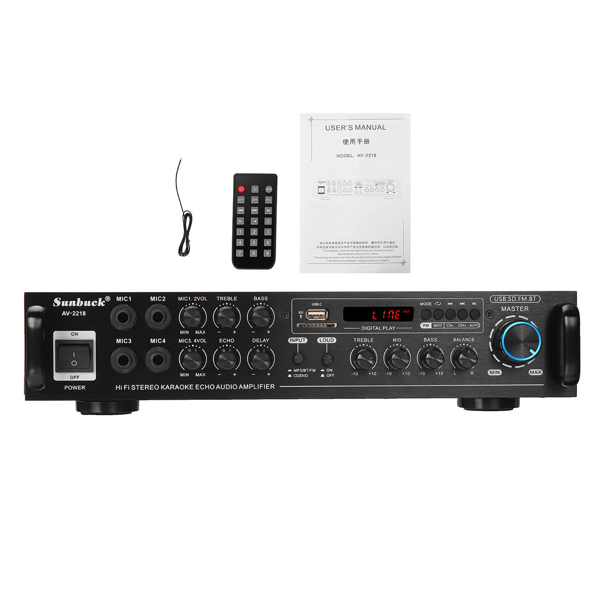 Audio Power Amplifier AC 110V 220V DC12V Bluetooth Karaoke Hi-Fi Home Theater for Car