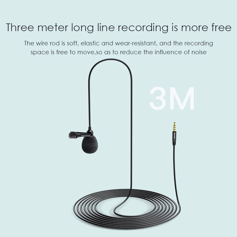 Microphone 3.5mm Aux Jack 3M Length Clean Sound Noise Cancelling for Vlog Laptop And Record