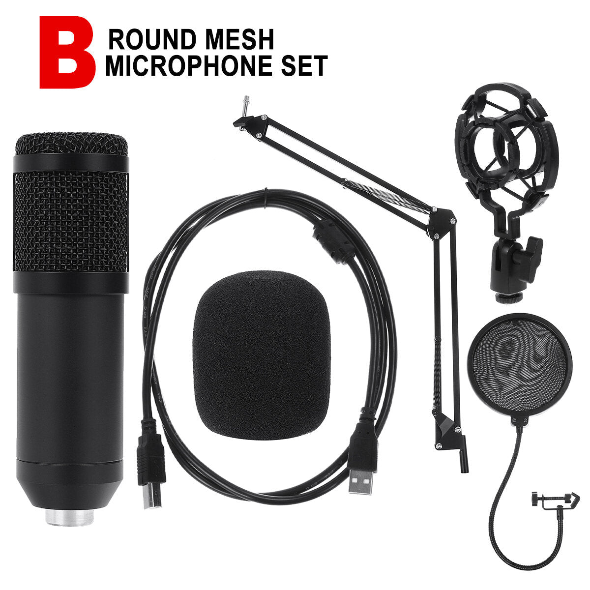 Professional Intelligent Noise Reduction USB Condenser Microphone with Shock Mount