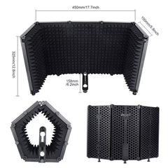 microphone Isolation Shield 5-Panel Wind Screen Foldable 3/8" and 5/8" Threaded High Density Absorbing Foam for Recording Studio