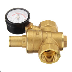 3/4" Adjustable Brass Water Pressure Regulator Reducer with Gauge Meter