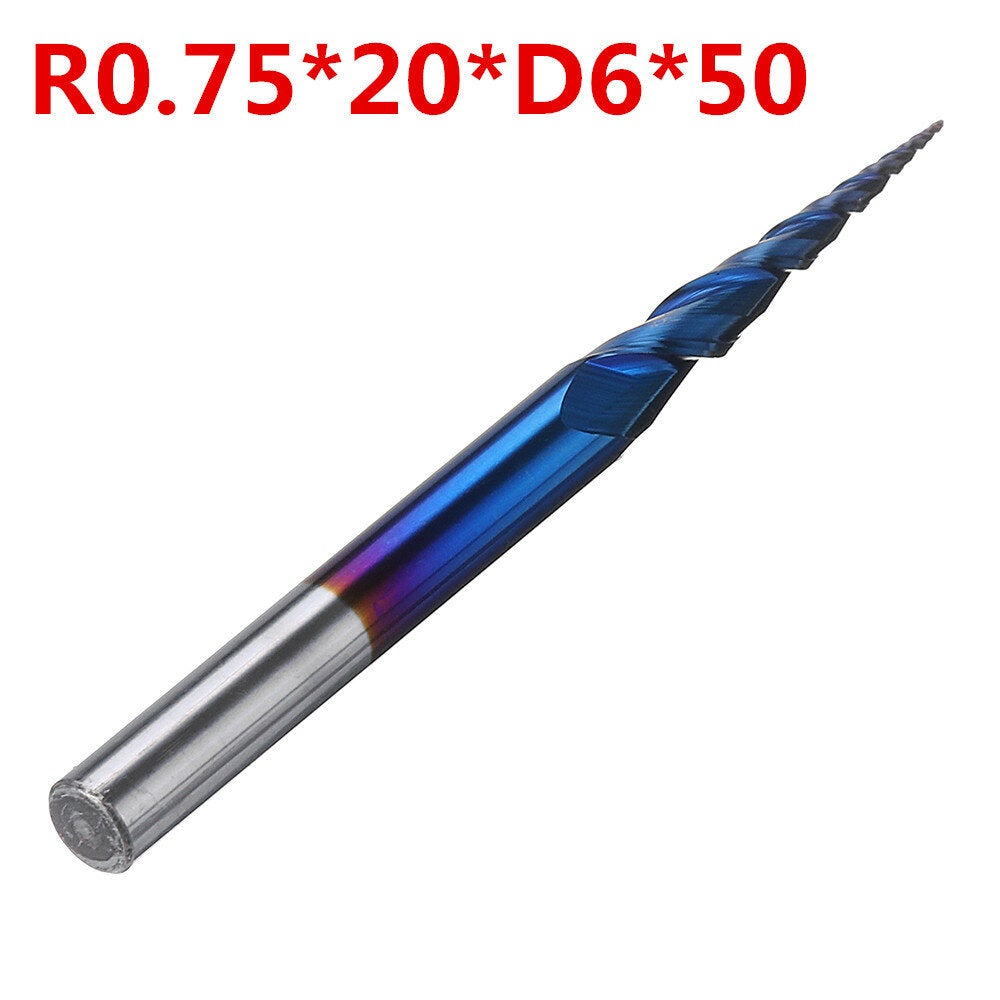 NACO-blue R0.25/ R0.5/ R0.75/ R1.0 *20*D6*50 2 Flutes Ball Nose Milling Cutter