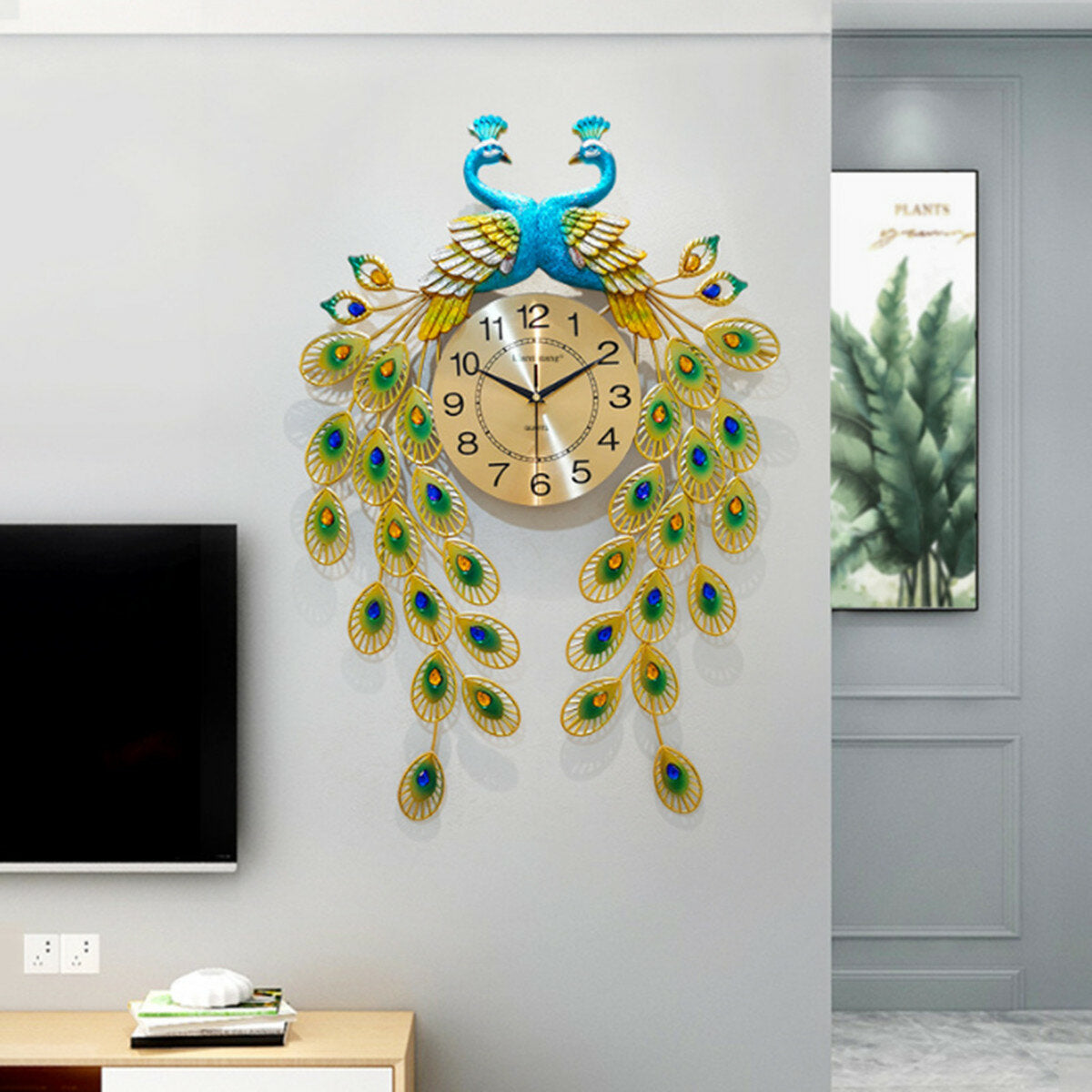 3D DIY Digital Large Peacock Wall Clock Metal Modern Art Home /Office Decoration
