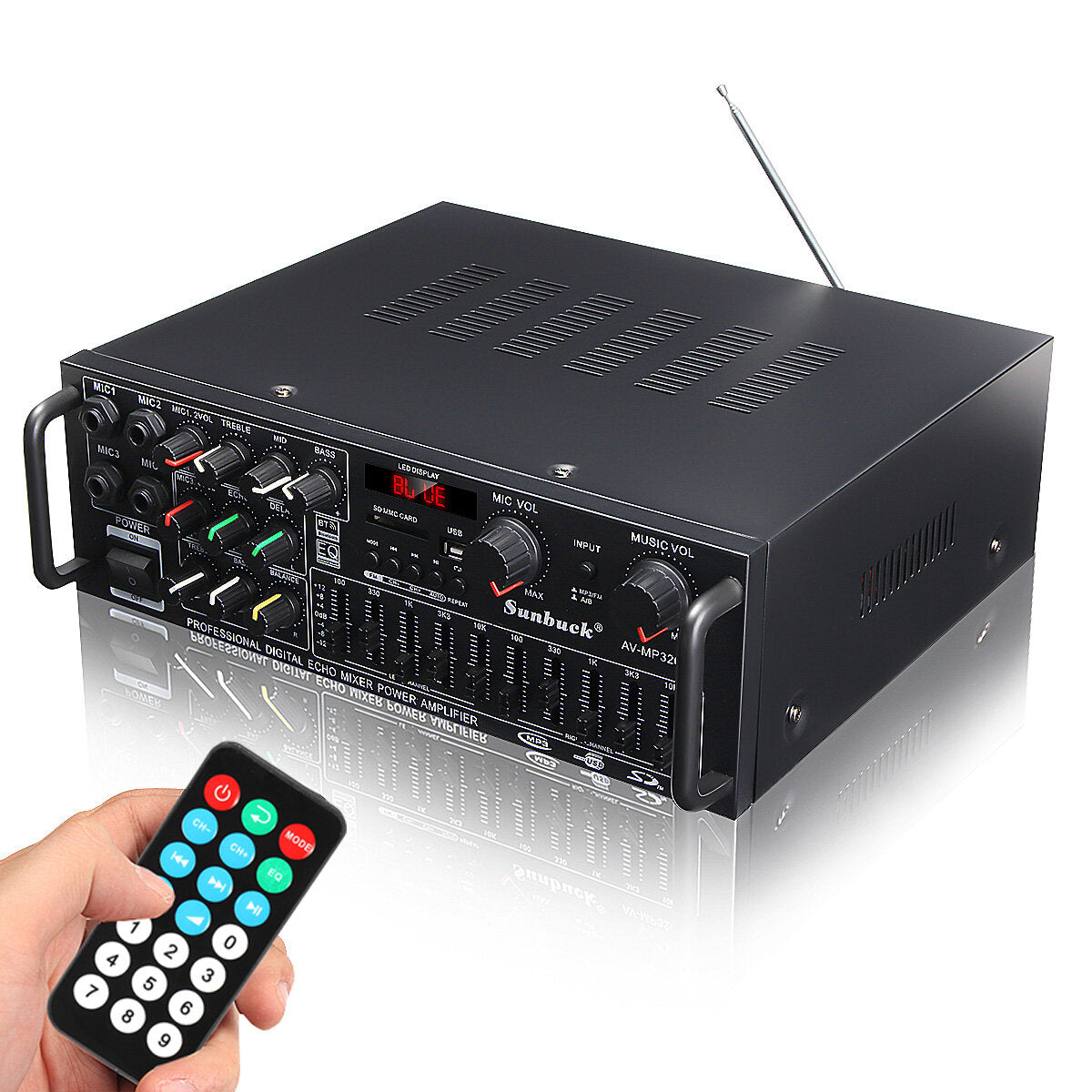 Stereo Amplifier 2 Channel Hi-Fi Audio Power Amplifier Remote Control USB SD FM 220V EU Plug
