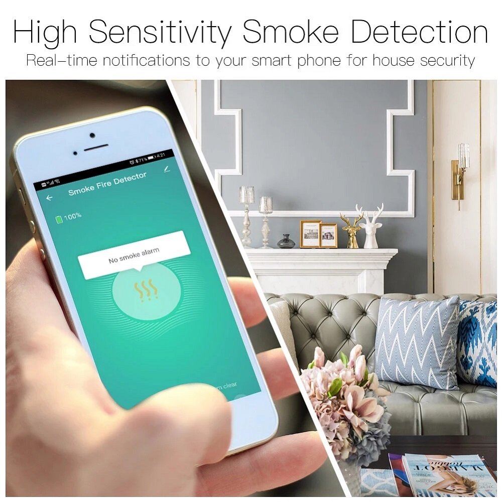 Smart Smoke Fire Alarm Sensor Detector Home Security System Battery-powered Alarm Wireless Smart Life Tuya App Control