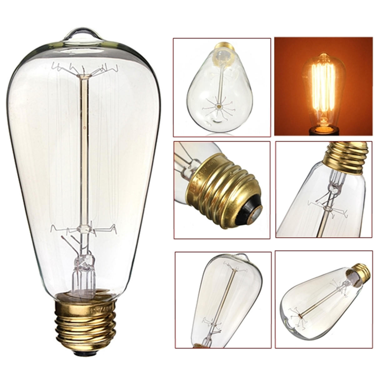 E27 60W Vintage Warm White Incandescent Antique Edison Light Bulb for Home Indoor AC110V 220V