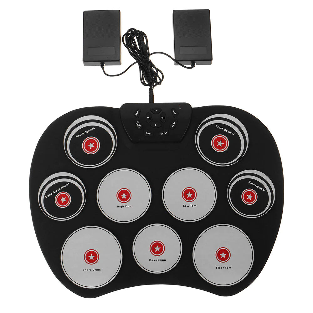 Portable Electronics Drum Set Roll Up Drum Kit 9 Silicone Pads USB Powered with Foot Pedals Drumsticks USB Cable