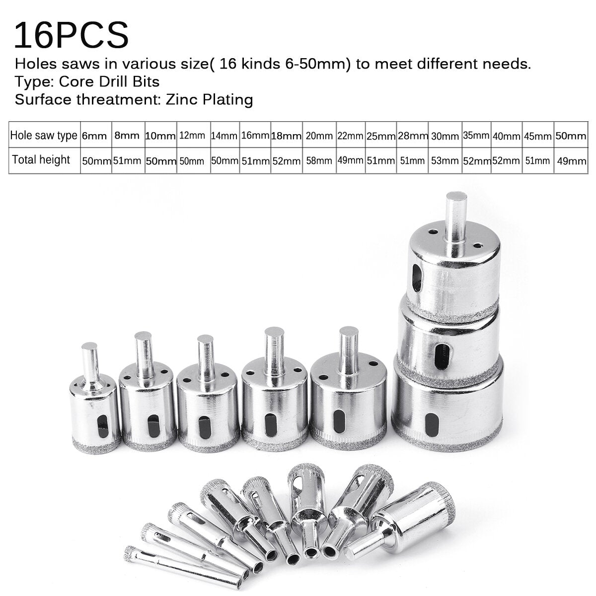 8/14/15/16/30Pcs 6mm-70mm Diamond Coated Drill Bit Set Tile Marble Glass Ceramic Hole Saw Drilling Bits For Power Tools