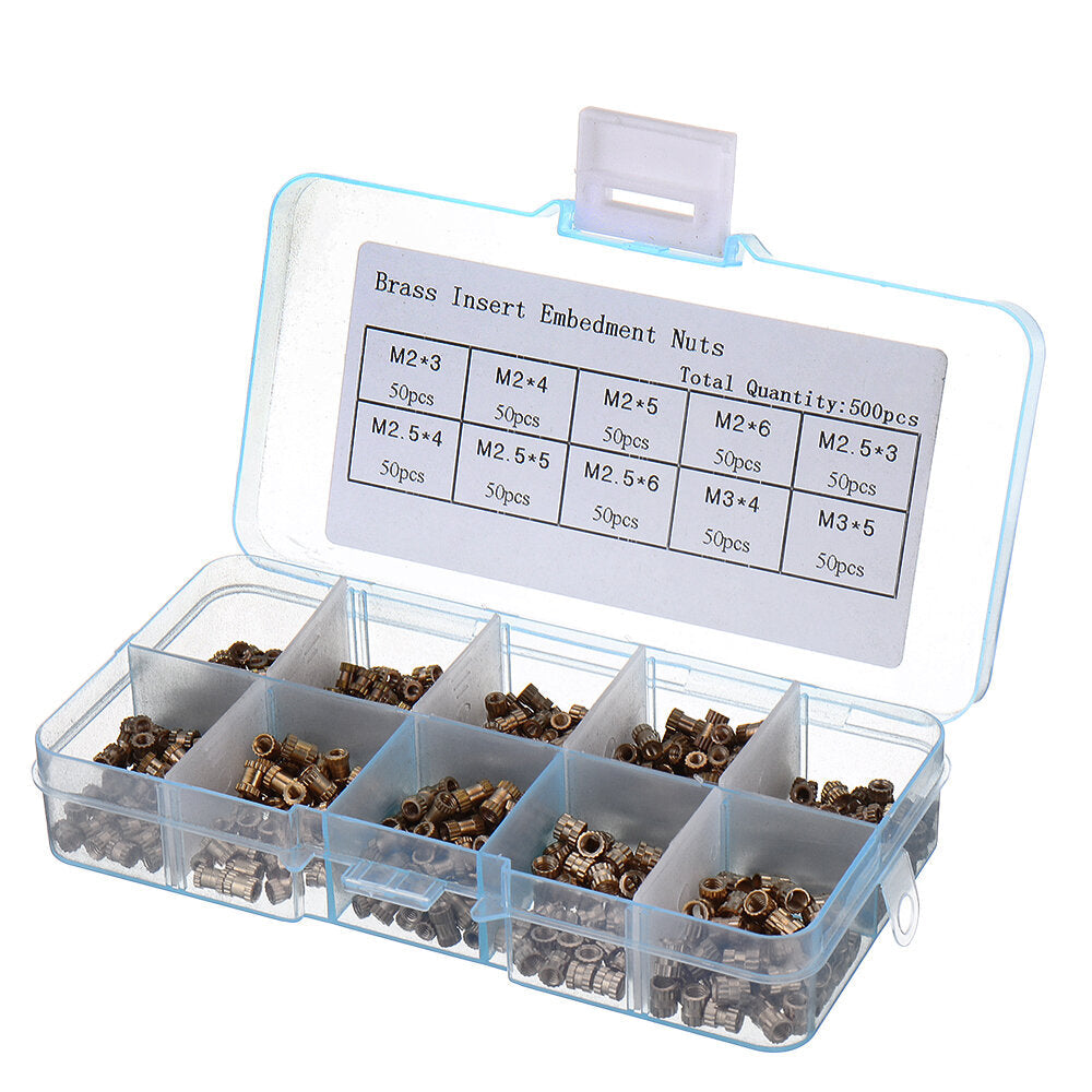 500Pcs M2/M2.5/M3 Metric Threaded Brass Knurl Round Insert Nut Assortment Set