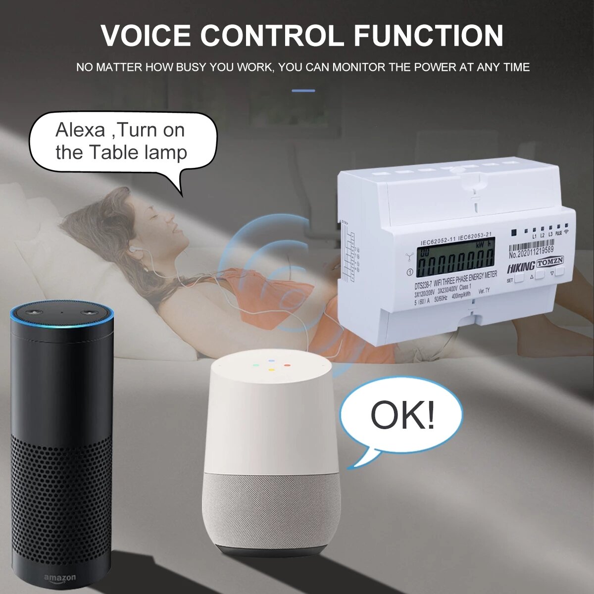 Din Rail WIFI Smart Energy Meter Timer Power Consumption Monitor kWh Meter Works with Alexa Google Home,3 Phase