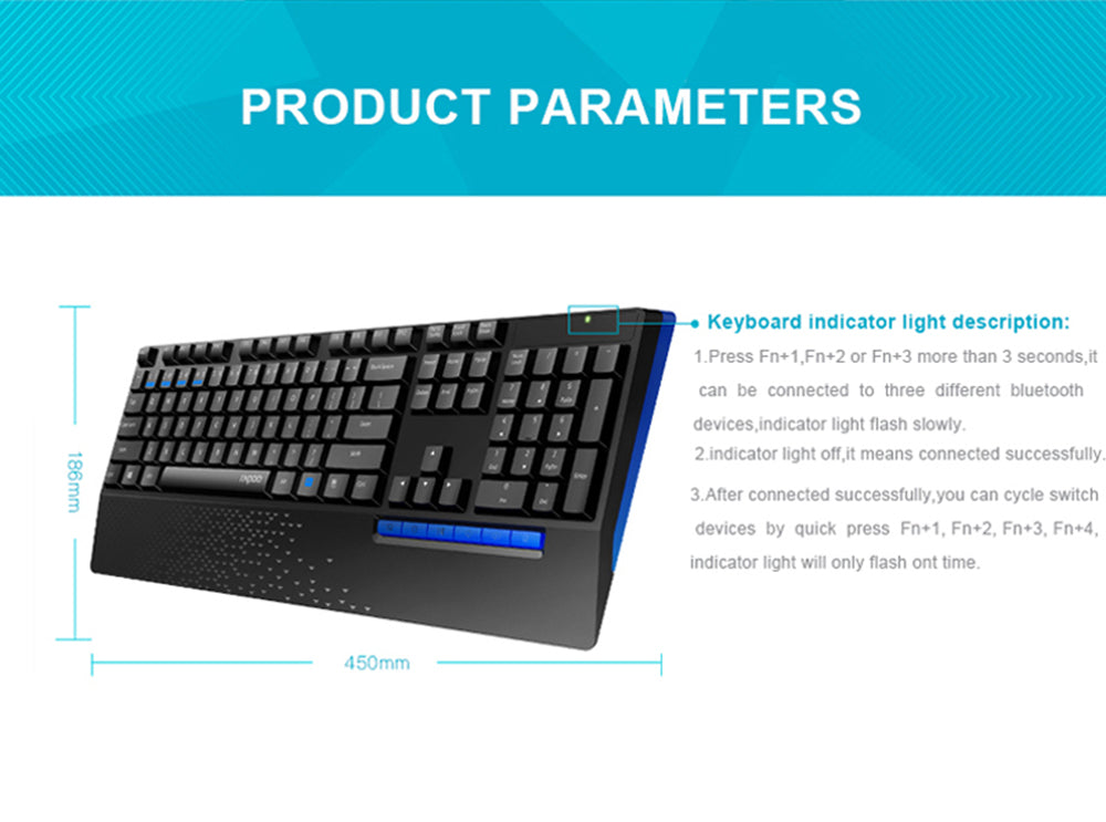 Business Keyboard Mouse Combo Multi-Mode Wireless 110-Key Hand Rest Keyboard Mute Buttons 600-1600DPI Optical Mouse Set for Office Computer PC