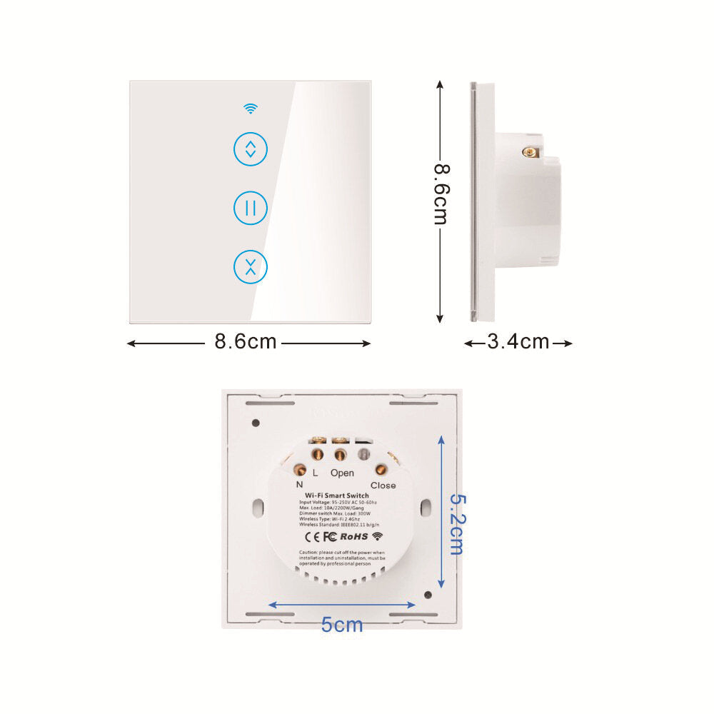 Smart WiFi Curtain Shutter Touch Door Switch EU Standard Remote Control Works with Alexa Google Voice Control