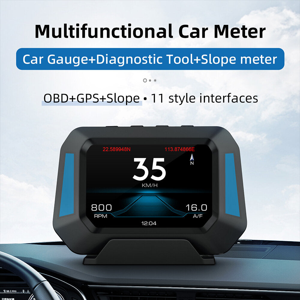 Head Up Display OBD 3.5inch Car Overspeed Warning Inclinometer Auto Electronic Voltage Alarm