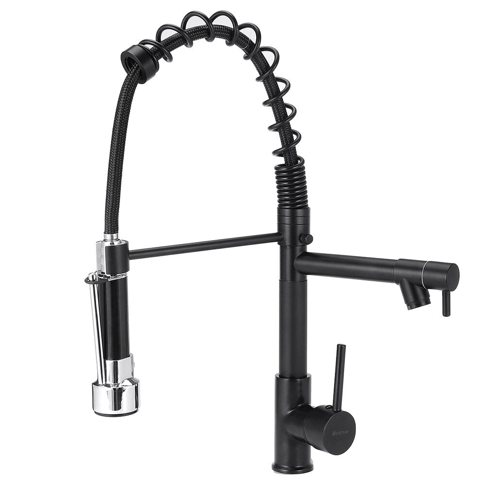 Spring Kitchen Sink Faucet Modern Single Handle With Pull Down Sprayer Hot Cold Water Mixer Faucet Black