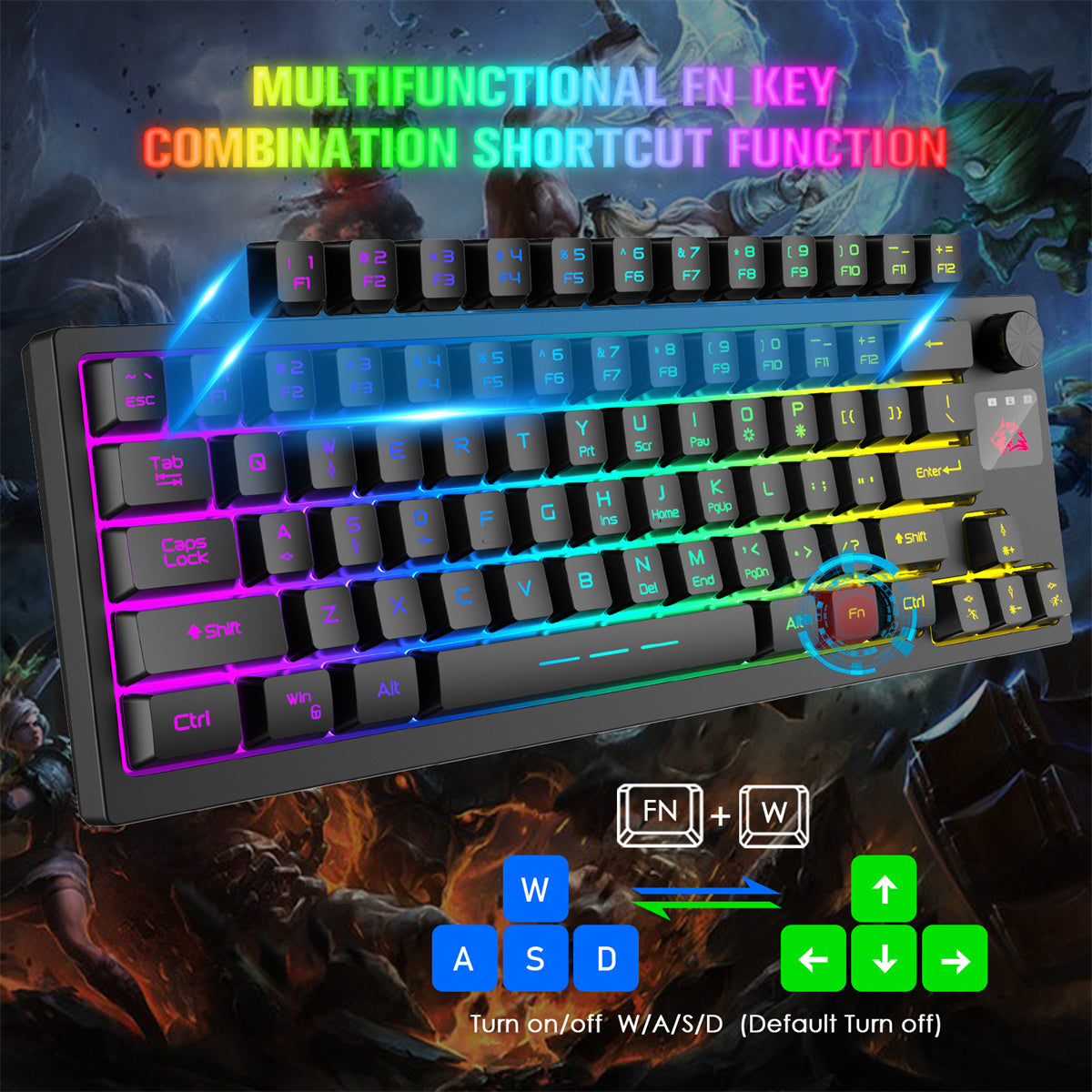 64-Keys Translucent RGB Gaming Wireless Keyboard with Adjustable Mouse Pad for PC Laptop Gamer
