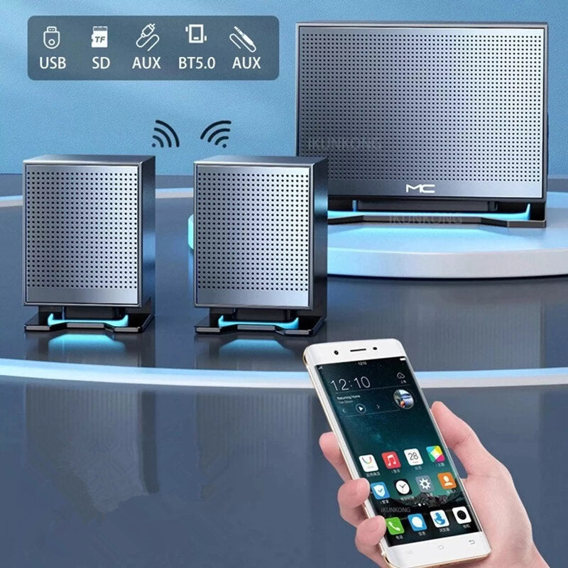 Home Theater System Wireless Computer Speakers Hi-Fi Stereo Subwoofer with Microphone Support USB TF AUX for Laptop PC TV Loudspeaker