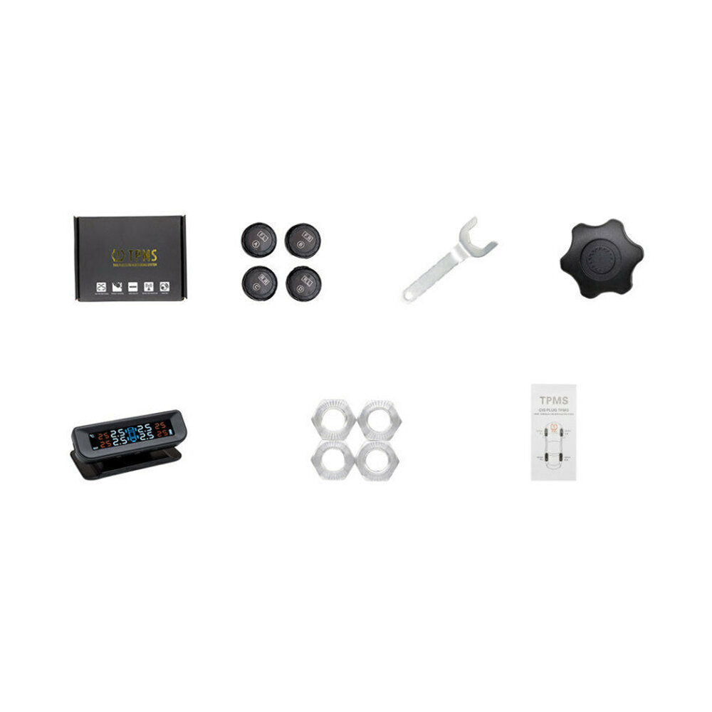 LCD Screen 4 Sensors Car Tire Pressure Solar Real-time Monitoring System
