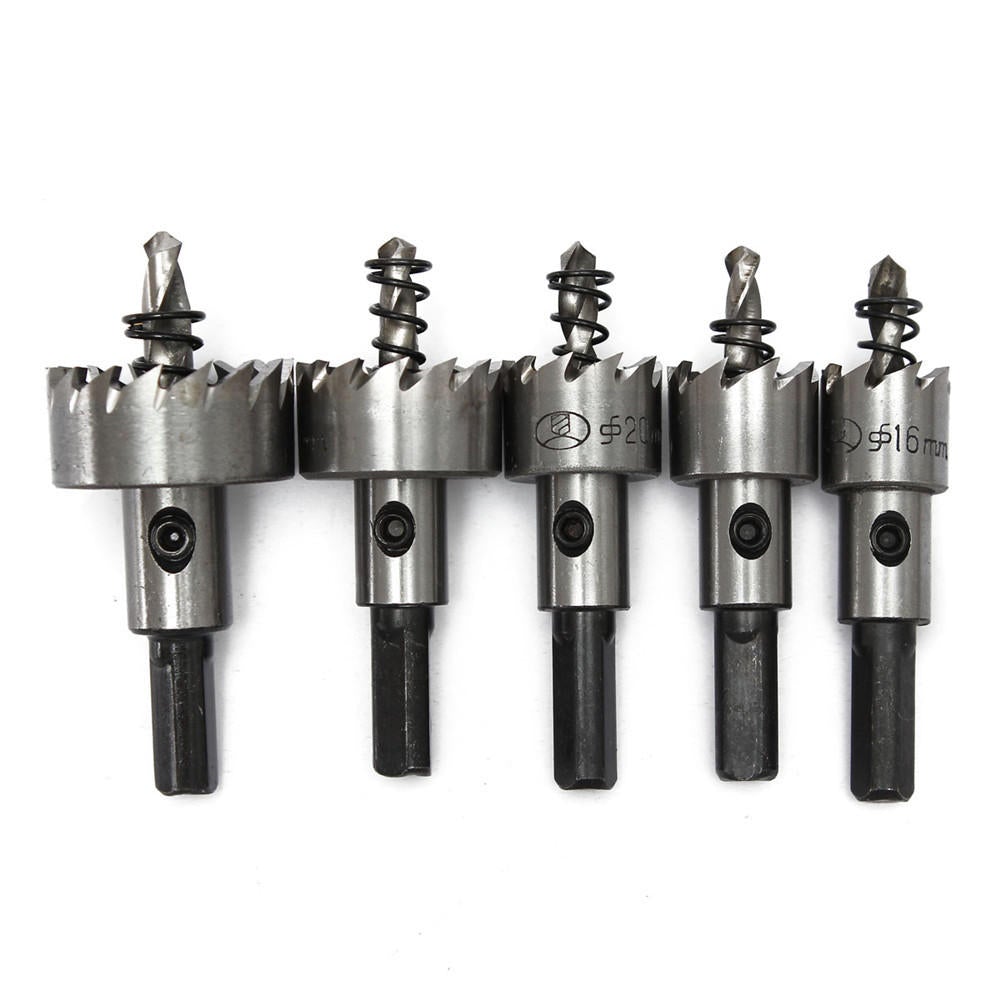 5pcs 16-30mm Hole Saw Cutter Drill Bit Set HSS Sheet Metal Reamer with Wrench