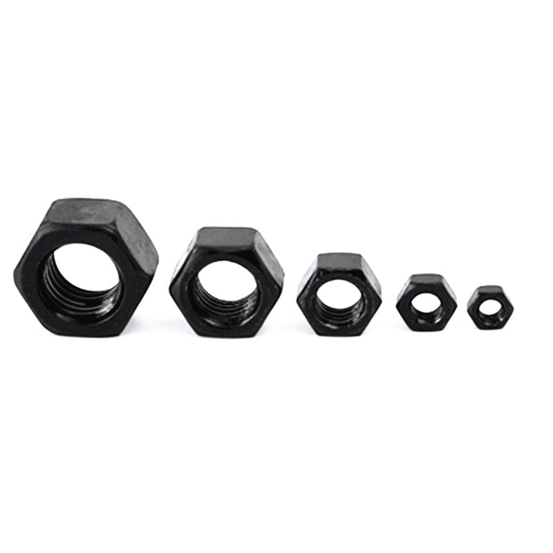 140Pcs Black Carbon Steel Nuts Hex Nut Washer Hexagonal Nuts M2-M10