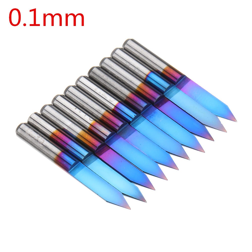 10pcs 0.1mm 0.2mm 40 Degree Engraving Bit Blue Nano Coated Carbide Flat Bottom PCB Engraving Bit CNC Router Tool