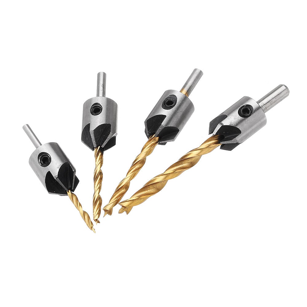4pcs 3mm-6mm 5 Flute Countersink Drill Bit Chamfer Reamer Set
