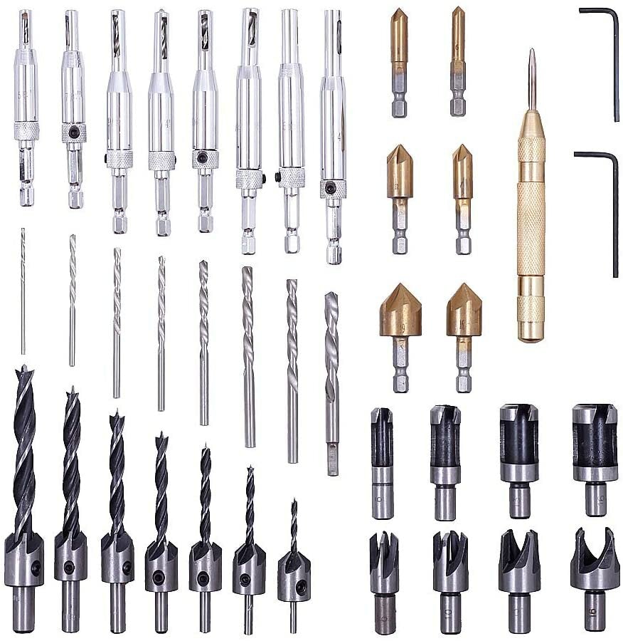 40pcs Chamfer Countersink Drill Bits Wood Plug Cutter Center Punch Core Drill Bit Set