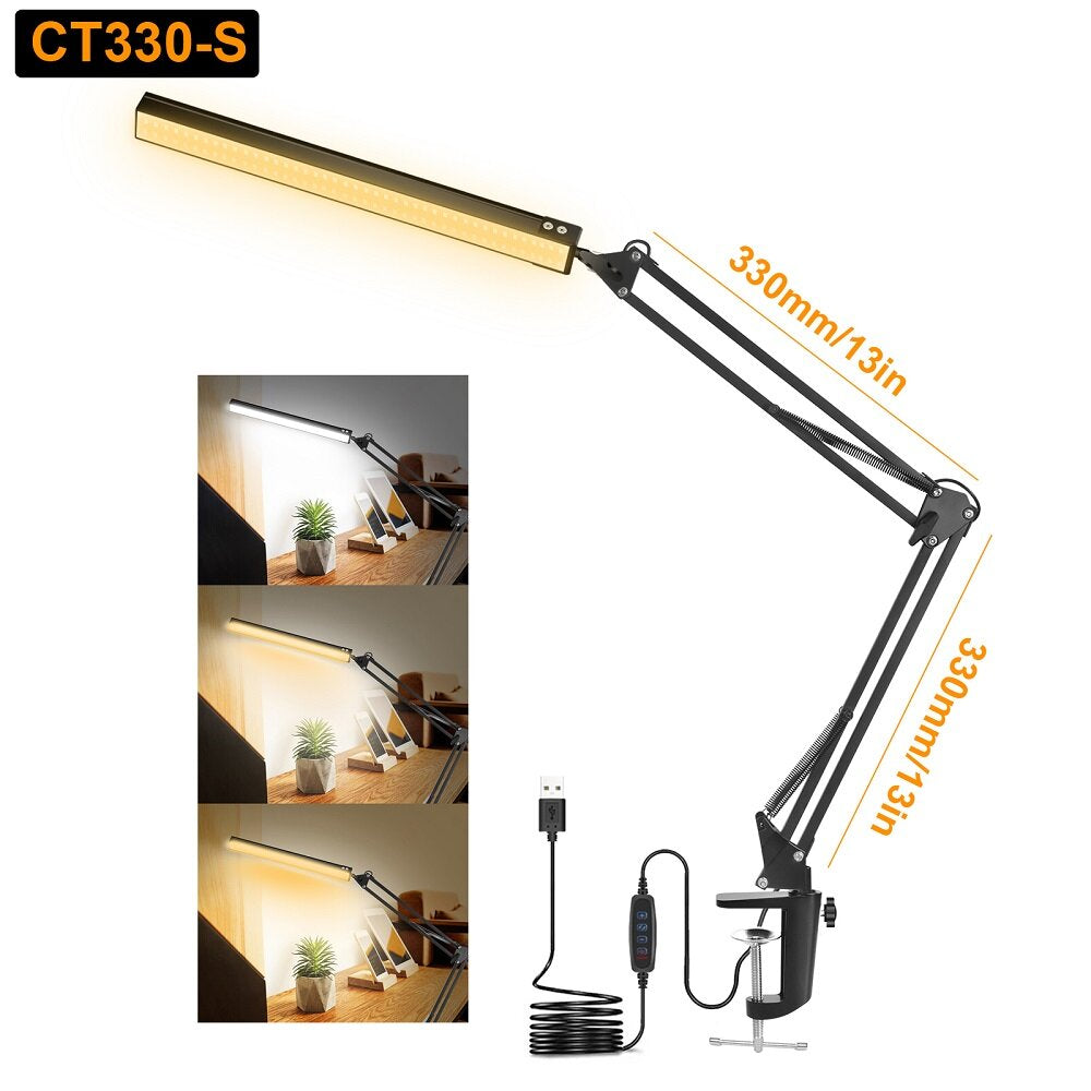 10W LED Desk Lamp Reading Table Lamps 3 Color Modes 10 Brightness Level Eye Caring Lights Dimmable Home Office Light
