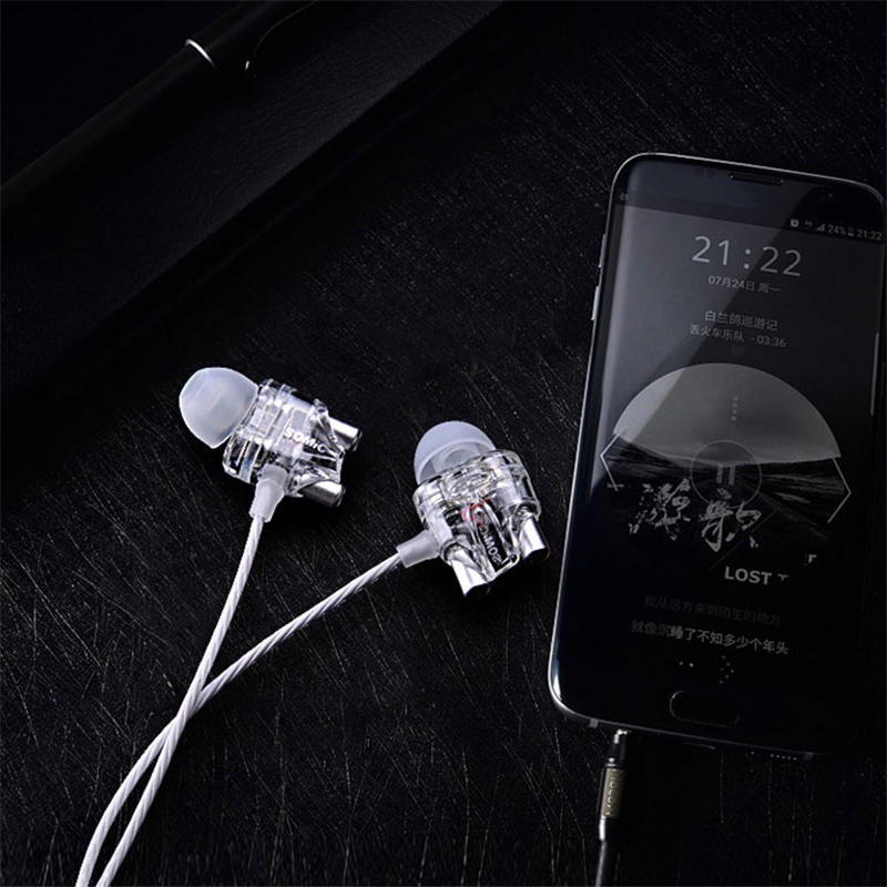 Dual Dynamic Driver Graphene Earphone 3.5mm Wired Control In-ear Heavy Bass Stereo Earbuds Headphone with Mic